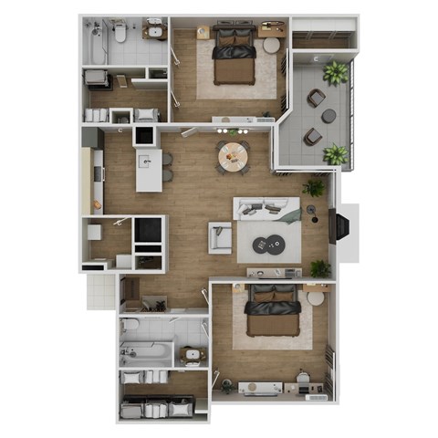 Floor plan for 2 beds, 2 baths, 1010 sqft